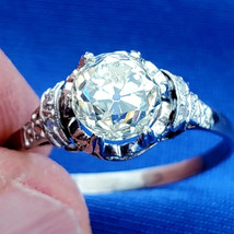 Earth mined Diamond Cushion Deco Engagement Ring 1.5ct Antique Platinum Solitare - $19,236.75 CAD