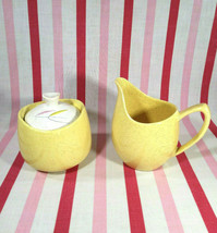 Amazing Mid Century Modern Space age Yellow Speckleware Creamer and Sugar Set - £24.05 GBP