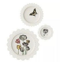 IKEA Skurar Set 3 Wall Decorations Round White Metal Tulips Butterflies Romantic - £47.36 GBP