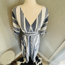 June &amp; Hudson Tie Sleeve Striped Midi Dress, Blue/White, Size XL, NWOT - £34.43 GBP