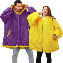 Wearable Blanket Hoodie with Zip Women Men Fuzzy Warm Sherpa Reversible Oversize - £37.38 GBP