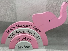 New baby girl gift personalised elephant rainbow stacker, baby boy gift  - £18.28 GBP