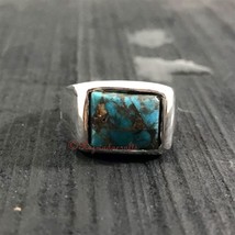 Handmade Blue Copper Turquoise Ring Unisex Minimal December Birthstone Jewelry - £40.73 GBP