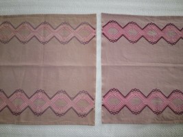 2 Vintage 1960&#39;s SWEDISH WEAVING Embroidery PINK &amp; TAN Cotton TOWELS - $10.00