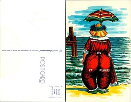 Big Chubby Lady With Umbrella By Water It Floats on Butt Vintage Postcard - £7.56 GBP