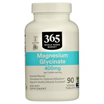 365 by Whole Foods, Minerals, Magnesium Glycinate 400mg, 90 Vegan Tablets   - £24.07 GBP