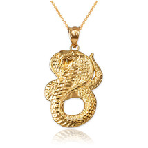 14K Yellow Gold King Cobra Snake Pendant Necklace - £221.13 GBP+