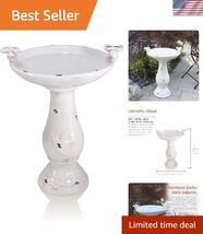 25" Tall Outdoor Antique Ceramic Birdbath with Bird Figurines Yard Statu... - $136.90