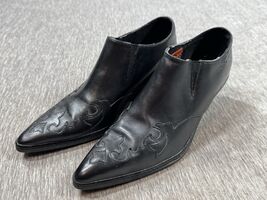 Harley Davidson Black Leather Rodeo Flame Western Cowboy Boot Mules Boot... - $69.36 CAD