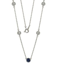 White Gold Plated 1.50CT Brilliant Sapphire, Real Moissanite 5 Station Necklace - £110.30 GBP