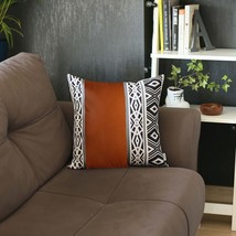 17&quot; X 17&quot; Brown Geometric Zippered Handmade Faux Leather Throw Pillow Cover - $73.99
