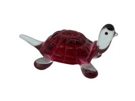 Turtle Miniature Figurine Red Glass Small Vintage Abstract Art Tiny - $10.00