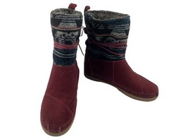 Toms Boots Women 7.5 M Nepal Jacquard Shoes Red Black Suede Fur Lined Pu... - $24.57