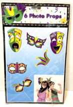 Photo Props Mardi Gras Halloween Party Mascaraed Paper Masks on Stick Pack 6 - £6.10 GBP