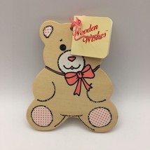 Russ Wooden Wishes 3.25&quot; Bear Pink Christmas Holiday Tree Ornament Personal Note - £7.98 GBP