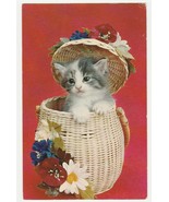 Vintage Postcard Kitten Pops Out of Basket 1960&#39;s Unused Cat Card - £5.48 GBP