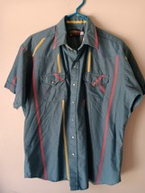 Panhandle Slim Western Pearl Snap Shirt Sz 17.5 Abstract Lines Blue Made... - $22.57