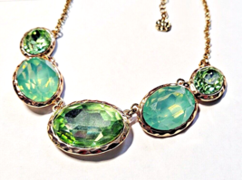 Monet Green Acrylic Rhinestone Necklace 18-20 Inches Goldtone Chain &amp; Se... - $9.95