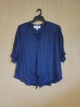 French Laundry Womens Blouse Navy Knitted V-Neck Sz XL Knotted Front - £11.62 GBP