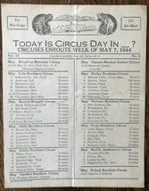 1944 CIRCUS DAY ROUTE CARD (May 7) Charlie Campbell&#39;s list of travel dates - $9.89