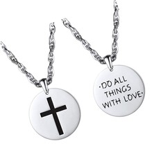 PROSTEEL Cross Disc Necklace, Stainless Steel Inspirational - £43.43 GBP