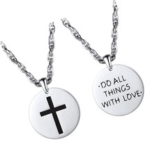 PROSTEEL Cross Disc Necklace, Stainless Steel Inspirational - £43.69 GBP