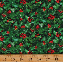 Cotton Holly Leaves Hollies Evergreens Green Fabric Print by the Yard D402.54 - £9.55 GBP