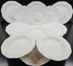 14 Pc Corning Pyroceram Tableware White Scalloped Dinner Salad Plates Soup Bowls - £137.78 GBP