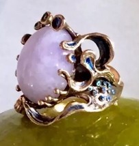 Lavender Jadeite Jade Chinese Art Piece on your hand Enamel 14k Ring - £2,705.21 GBP