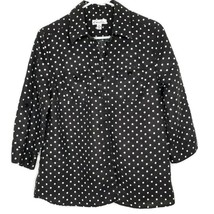 Kim Rogers Womens Blouse Size PM Button Front Pockets 3/4 Sleeve Black Polka Dot - £10.20 GBP
