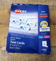 BENT PACKAGE - Avery Tent Cards with Sure Feed(R), 2&quot; x 3.5&quot;, White, 160 (5302) - £11.82 GBP