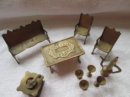 Brass plated play furniture, ten piece, couch, chairs, coffee table small pieces - £29.85 GBP