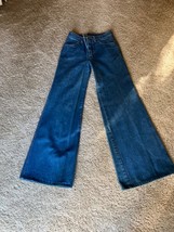 Vtg 1970s Bell Bottom Flare Jeans Big Elephant Bells Hippie USA Colorful Pockets - £130.82 GBP
