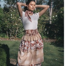 New AMBRA MADDALENA Guinivera Tiered Midi Skirt $200 US 4 Checks &amp; Florals - $72.00