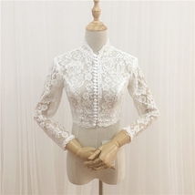 White Button Down Lace Shirt Bridal Retro Style Custom Lace Crop Tops image 2