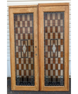 Pair of Antique French Stained Glass Doors Tall 95&quot;H x 32.5&quot;W Door Set - £2,265.07 GBP