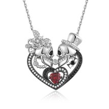 Skull Necklace Heart Pendant  Women With Garnet Heart Inlaid Engagement Pendent - £143.89 GBP
