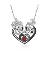 Skull Necklace Heart Pendant  Women With Garnet Heart Inlaid Engagement ... - £145.84 GBP