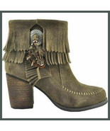 SBICCA &quot;Jessa&quot; Suede Leather Ankle Boot~Khaki~Tan~Fringe Boho Style - £44.05 GBP