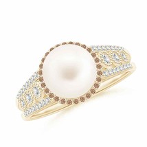 ANGARA Freshwater Pearl and Coffee Diamond Halo Ring for Women in 14K Solid Gold - £707.51 GBP