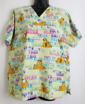 Garfield Odie Paws Scrub Top V-Neck Multi-Color Pockets Yoga Relax Size M - £11.63 GBP