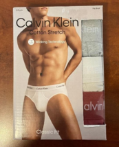 Calvin Klein 3 Pack XL 40-42 Hip Brief Underwear Gray Beige Burgundy Cotton New - £24.99 GBP
