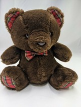 Walmart Brown Bear Plush 9 Inch Red Plaid Ears Bow Feet Stuffed Animal Toy - $30.95