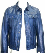 Mens Genuine blue Leather leder Denim Style Jacket Biker Casual Shirt - £109.31 GBP