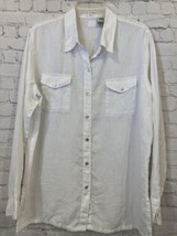 LINO by Chico&#39;s Women&#39;s White Button Up LS Shirt blouse Size 2 Large 100% Linen - £16.94 GBP