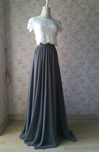Dusty-blue Side Slit Maxi Chiffon Skirt Custom Wedding Party Chiffon Skirt image 7