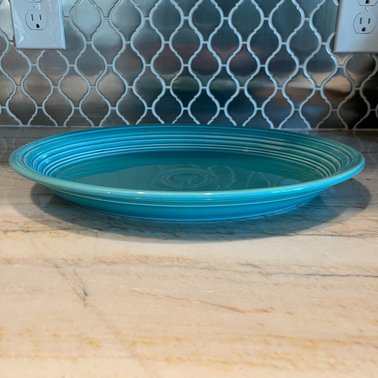Fiesta Fiestaware Turquoise Blue 13 1/2 X 9 3/8 Inch Oval Platter Vintage Item image 4