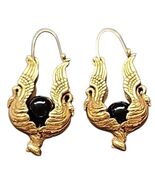 Double Mythical Bird Cradling Black Stone Earrings Egyptian Revival Phoe... - €21,45 EUR