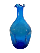 Blenko Blue 3 Pinch Decanter Crackle Glass 10&quot; Tri Corner Spout Hand Blown #49 - £46.47 GBP