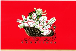 Vintage Christmas Card Sleigh with Gifts Mid-Century Red with Envelope 1950&#39;s - £6.99 GBP